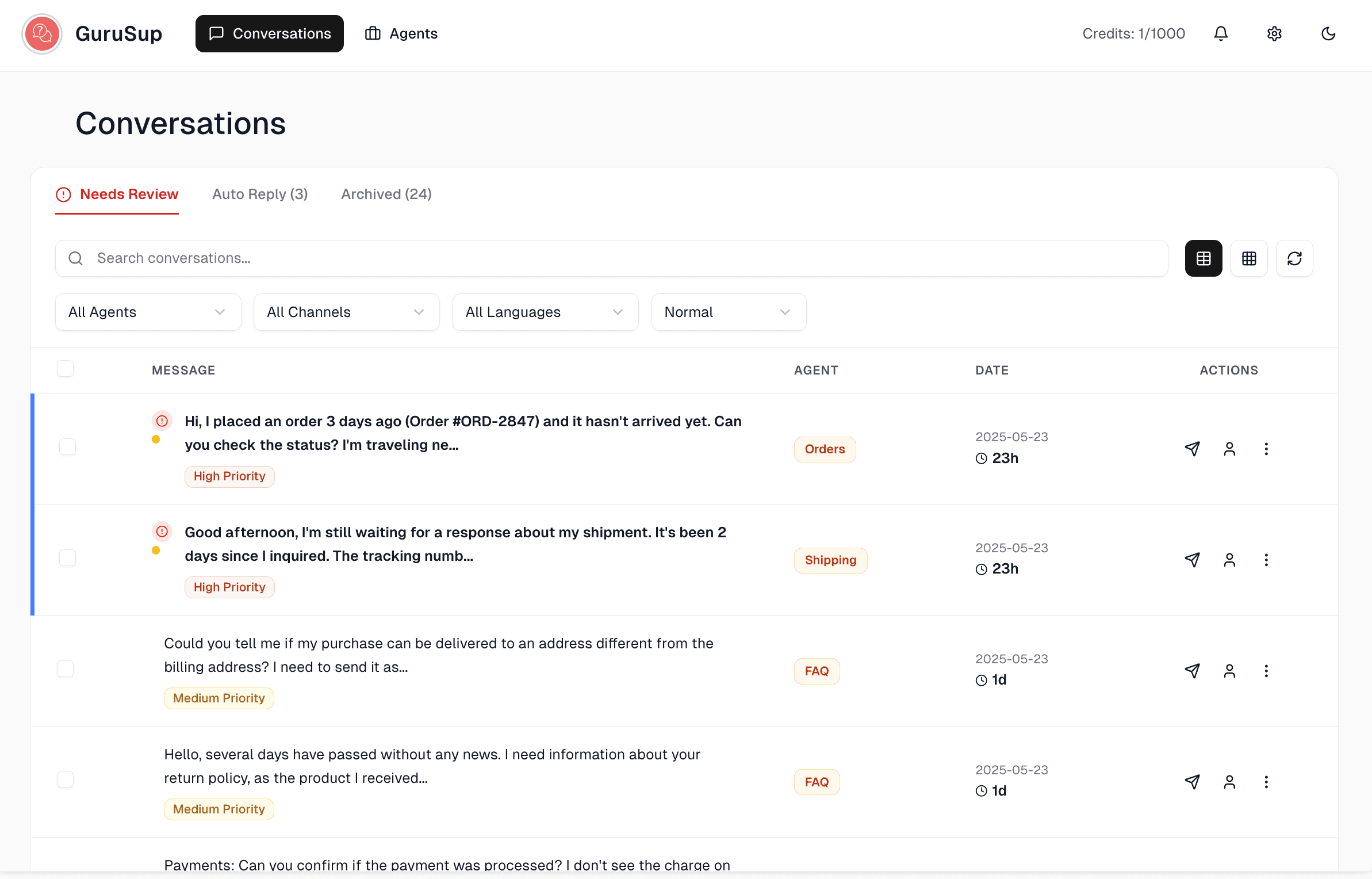Software de reservas de hotel — panel de conversaciones