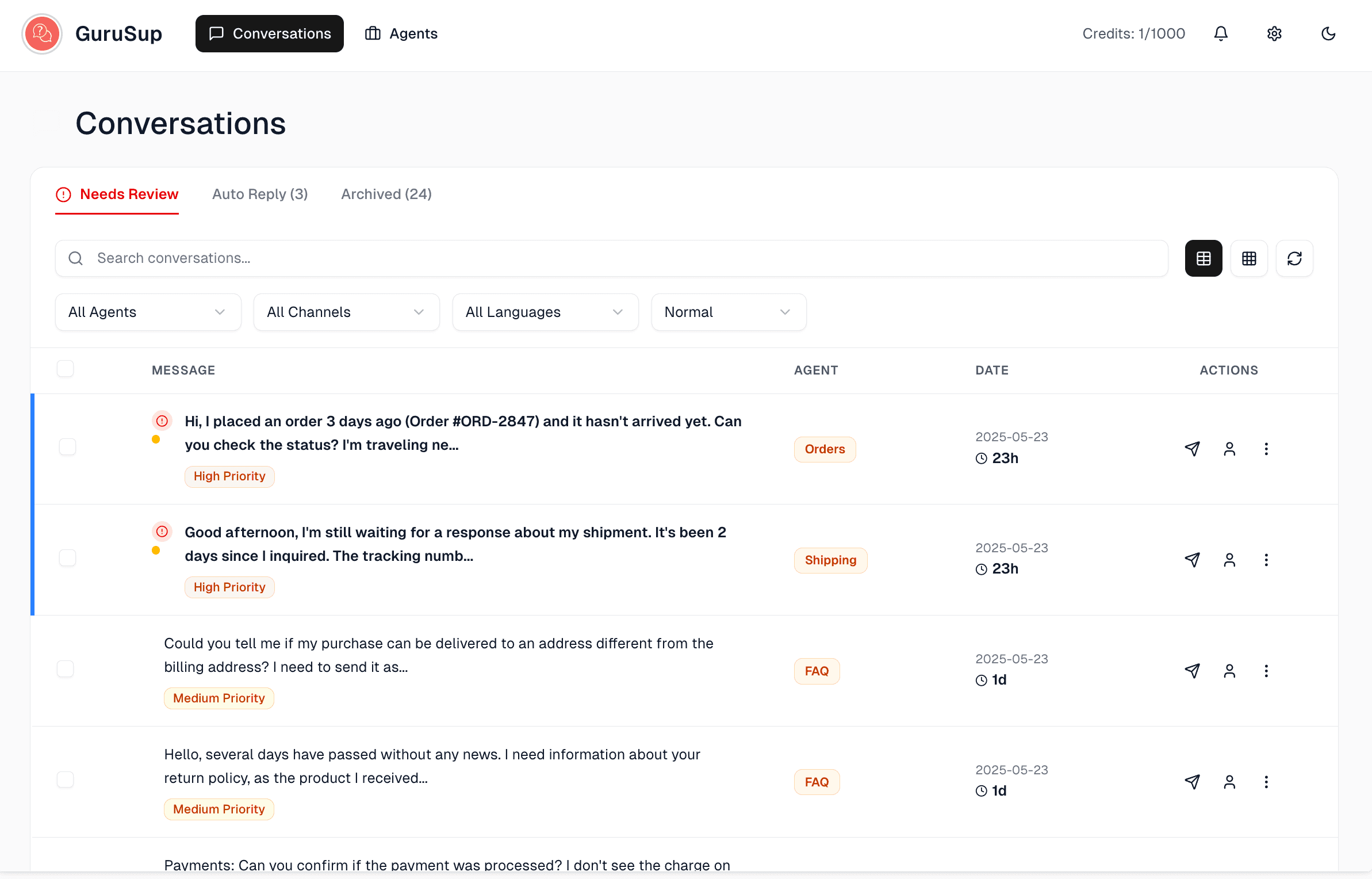 GuruSup Dashboard